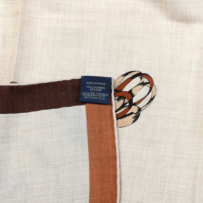 Hermes Cashmere Silk Encadre Blason Scarf 90 Naturel Chocolat Caramel 4 of 4