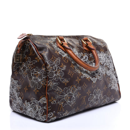 Louis Vuitton Monogram Dentelle Speedy 30 Silver 3 of 17