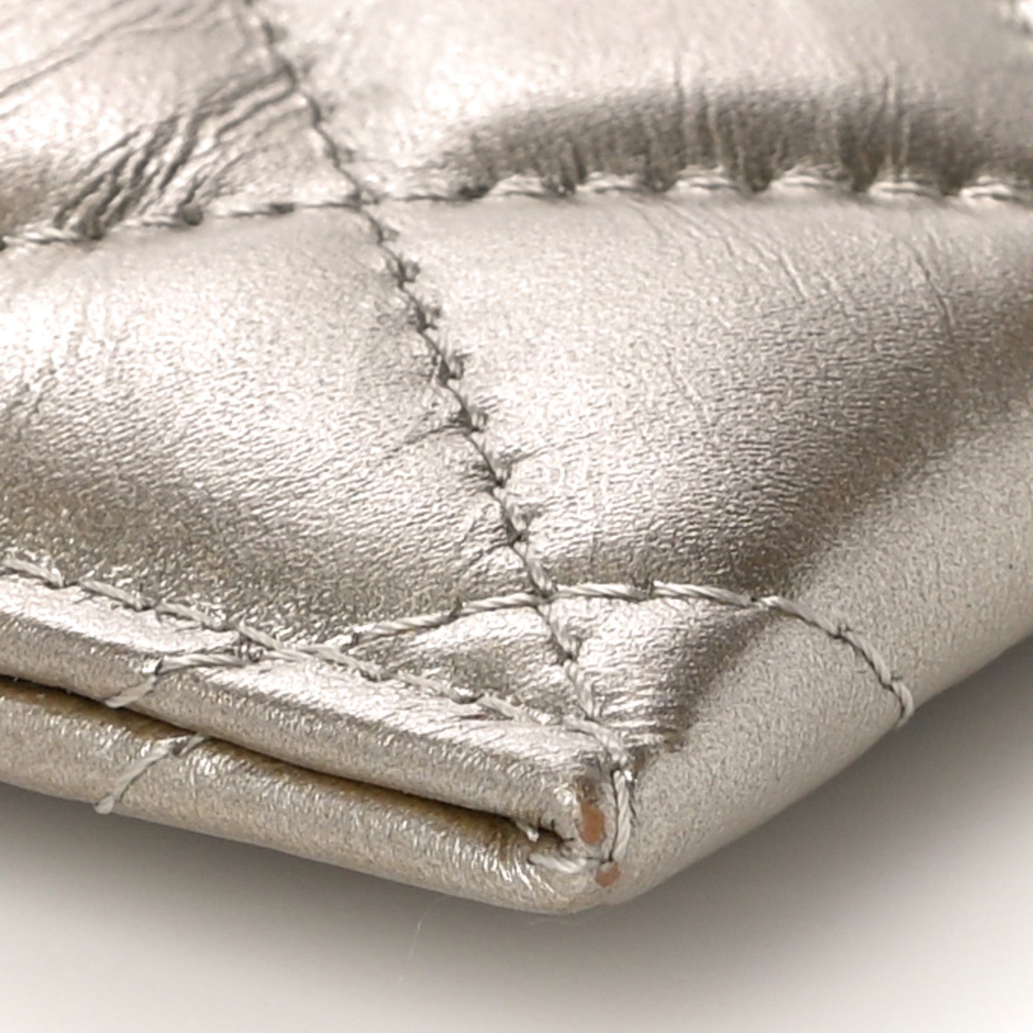 Metallic Aged Calfskin Quilted Reissue Card Holder Light Gold