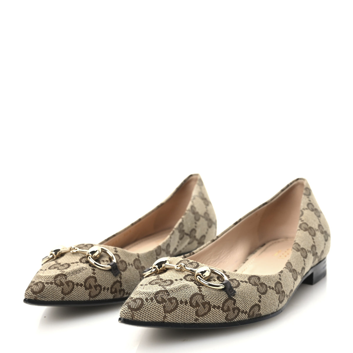 Gucci Monogram Horsebit Womens Werin Ballet Flat 36.5 Beige Ebony Cocoa 4 of 10