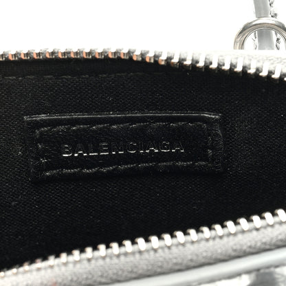 Balenciaga Metallic Calfskin Logo Crocodile Embossed Mini Ville Top Handle Bag Silver Black 6 of 6