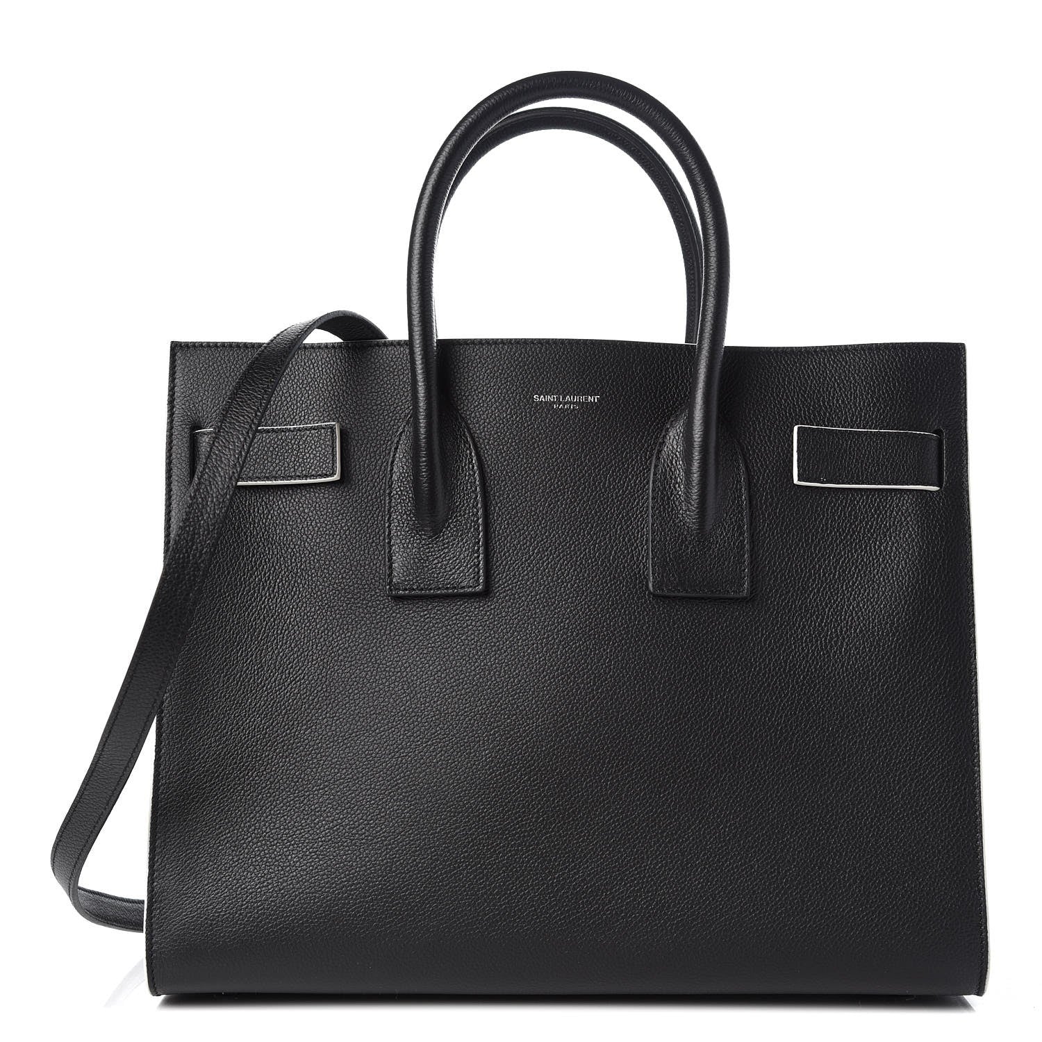 Saint Laurent Grained Calfskin Topstitch Small Sac De Jour Black Porcelain 1 of 9