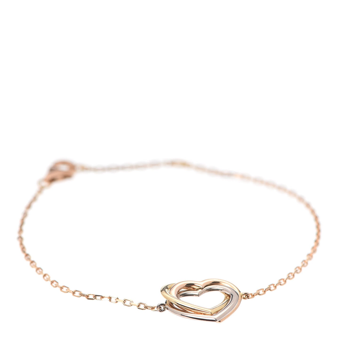 18K Pink Yellow White Gold Trinity Heart Bracelet