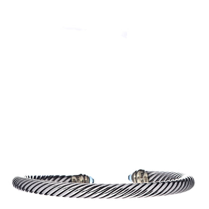 David Yurman Sterling Silver 14K Yellow Gold Blue Topaz 5mm Cable Classics Petite Color Bracelet 3 of 5