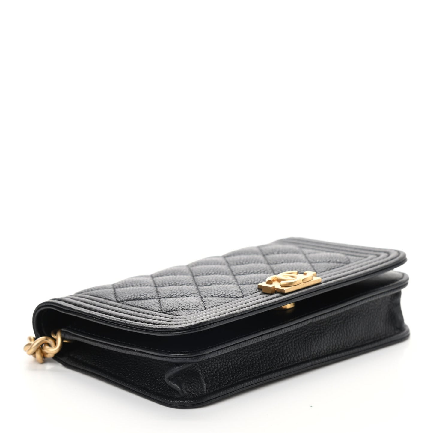Caviar Quilted Boy Clutch With Chain Black