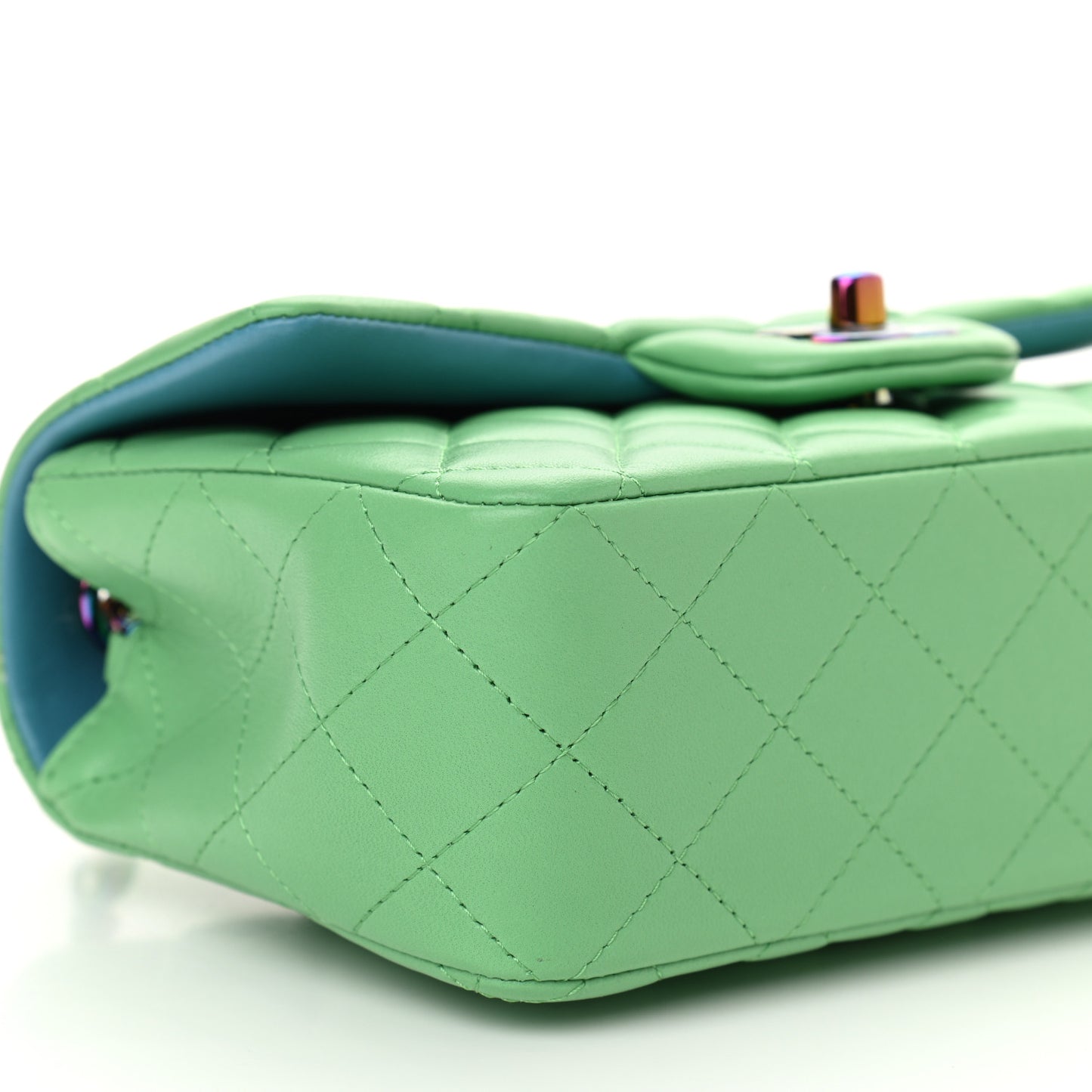 Lambskin Quilted Mini Rectangular Flap Green Blue