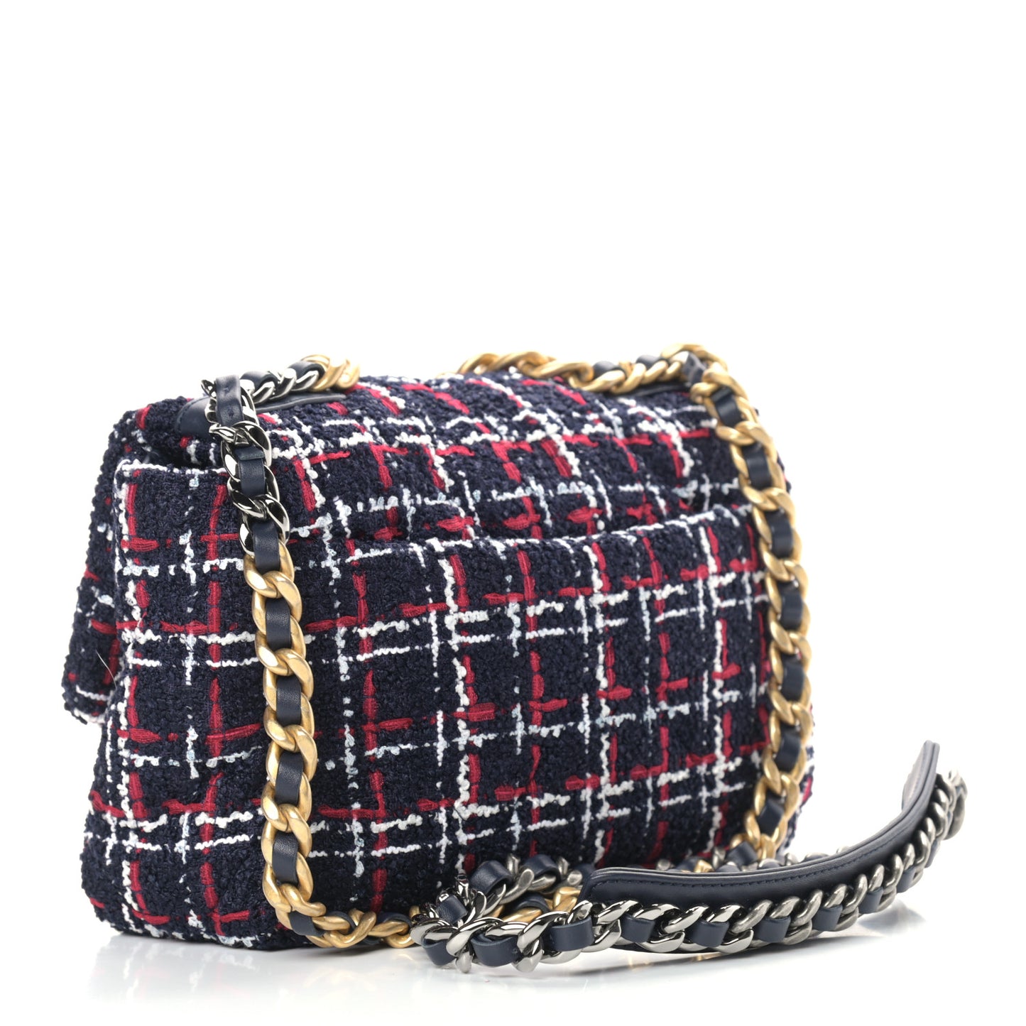 Tweed Quilted Medium Chanel 19 Flap Navy Blue White Red