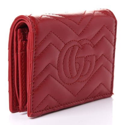 Gucci Calfskin Matelasse GG Marmont Card Case Wallet Hibiscus Red 3 of 8