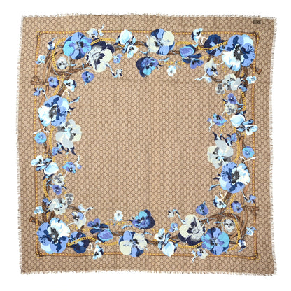 Gucci Wool Jacquard GG Monogram Big Panshie Fringe Shawl Sapphire Beige 1 of 3