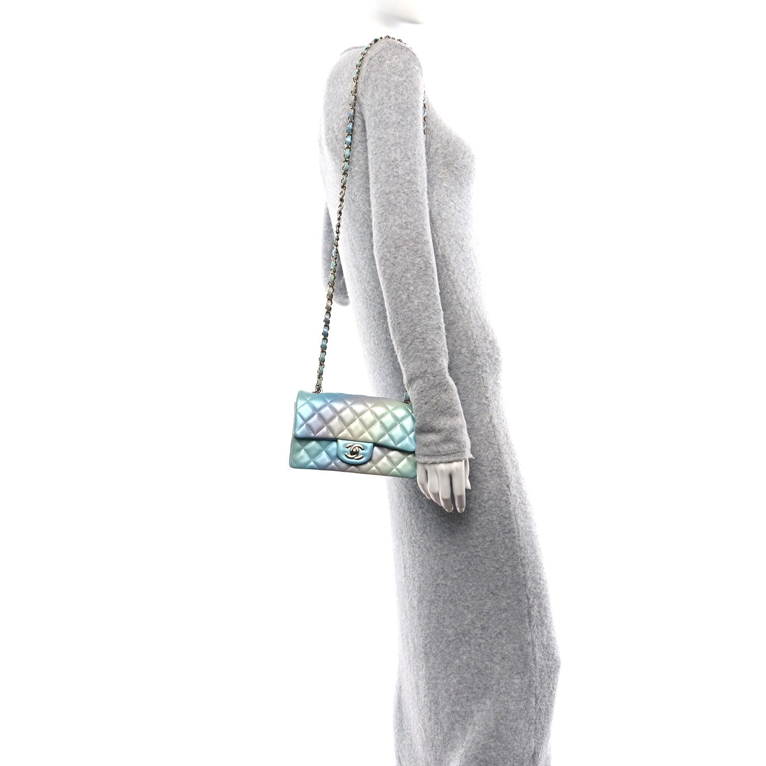 Chanel Lambskin Quilted Tie Dye Ombre Mini Rectangular Flap Blue Multicolor 2 of 10