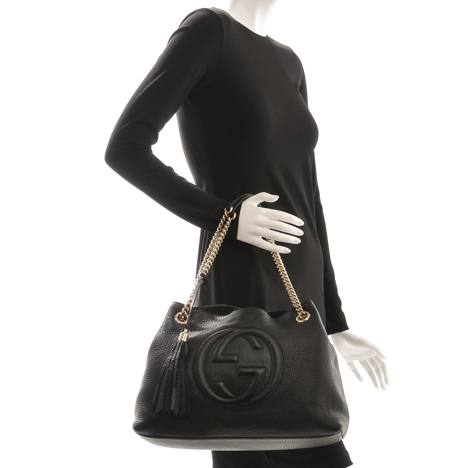 Gucci Pebbled Calfskin Medium Soho Chain Shoulder Bag Black 2 of 8
