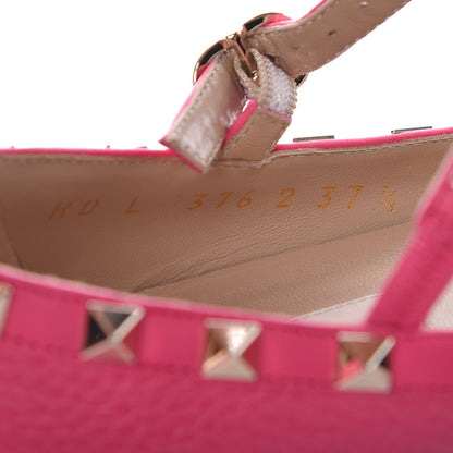 Valentino Garavani Pebbled Calfskin Rockstud Cage Ballerina Flats 37.5 Peony 10 of 11