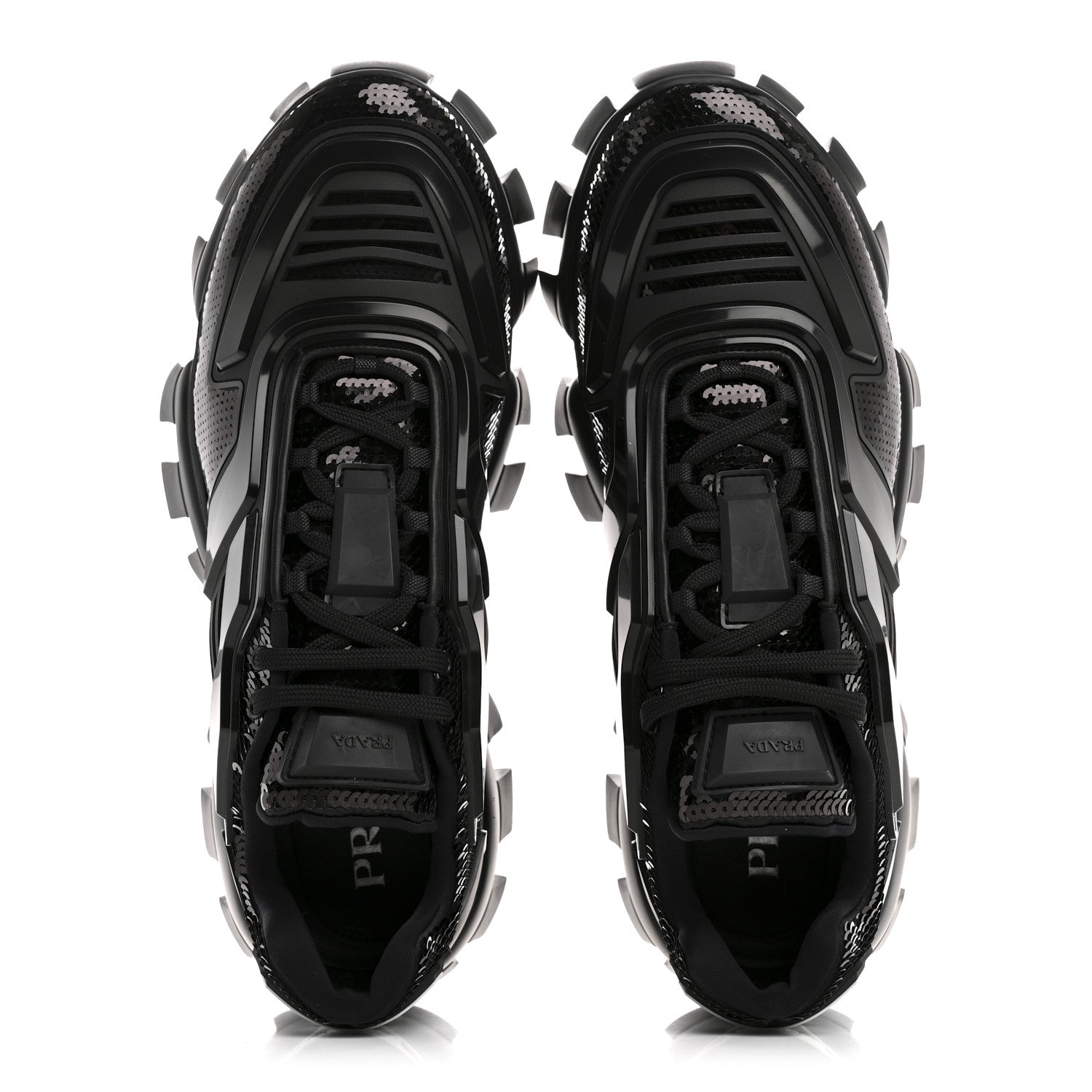Prada Sequin Cotton Rubber Mens Cloudbust Thunder Sneakers 9 Black