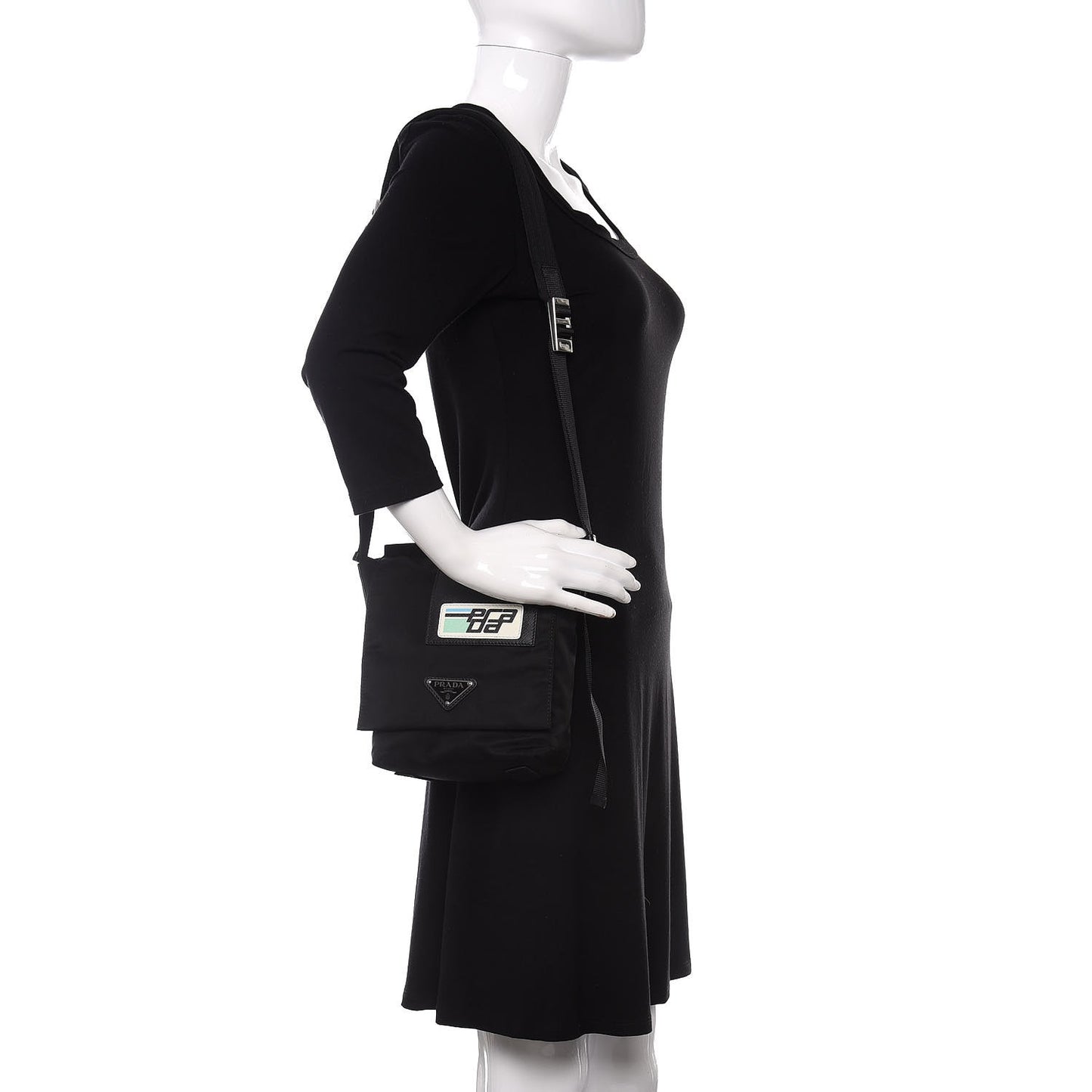 Tessuto Nylon Saffiano Racing Logo Flat Messenger Bag Black