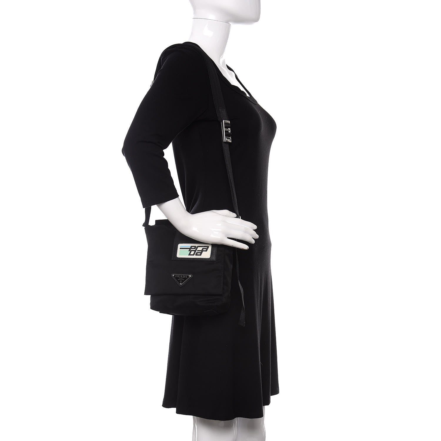 Prada Tessuto Nylon Saffiano Racing Logo Flat Messenger Bag Black 2 of 10