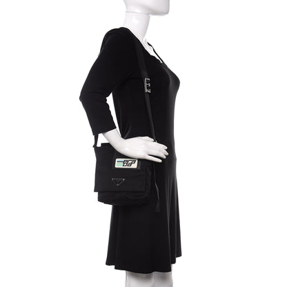 Prada Tessuto Nylon Saffiano Racing Logo Flat Messenger Bag Black 2 of 10