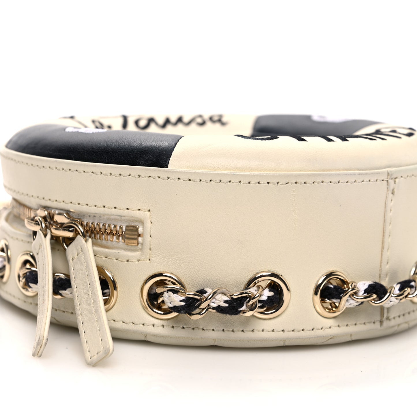 Lambskin Coco Lifesaver Round Bag Black White