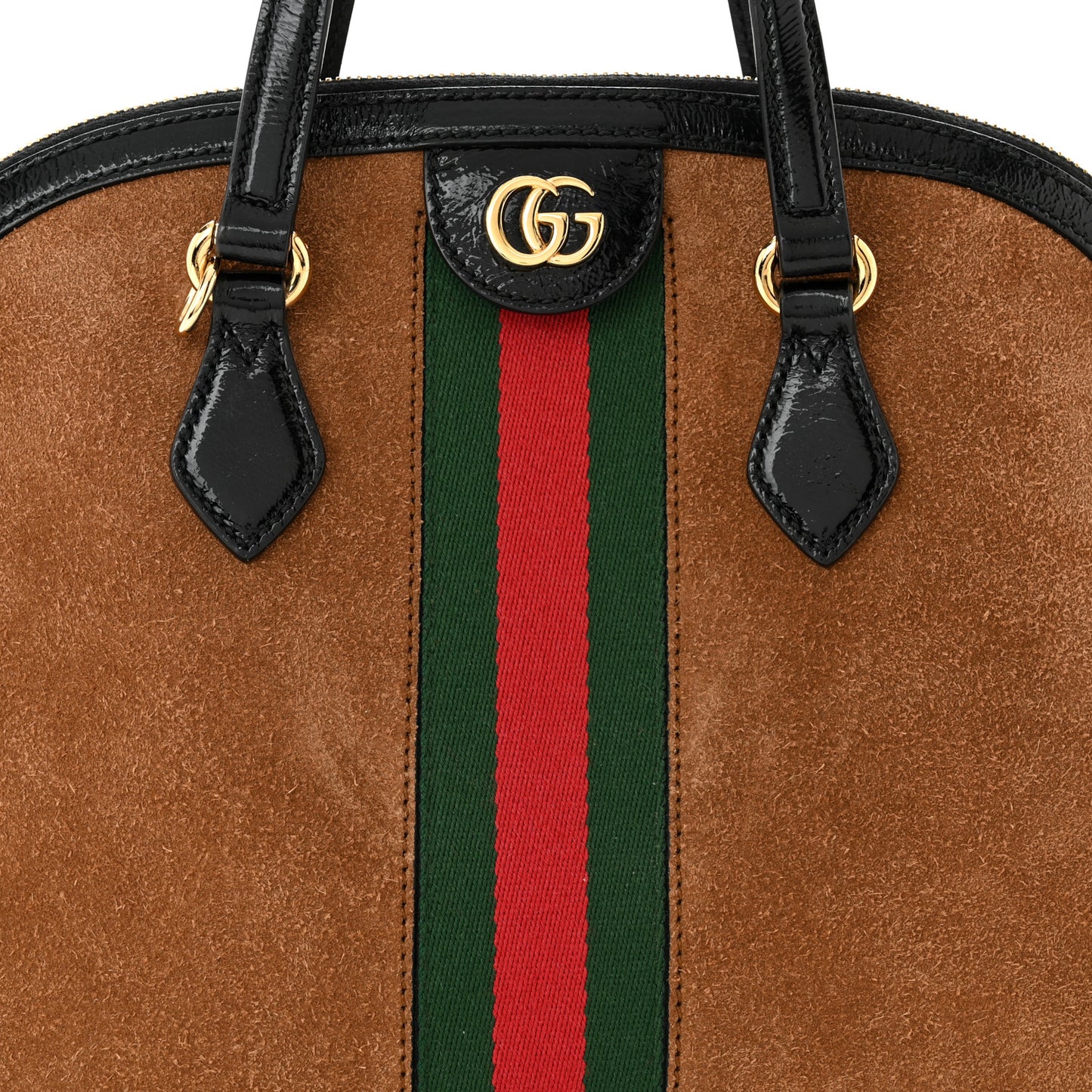 Suede Patent Web Medium Ophidia Top Handle Dome Bag Nocciola Black