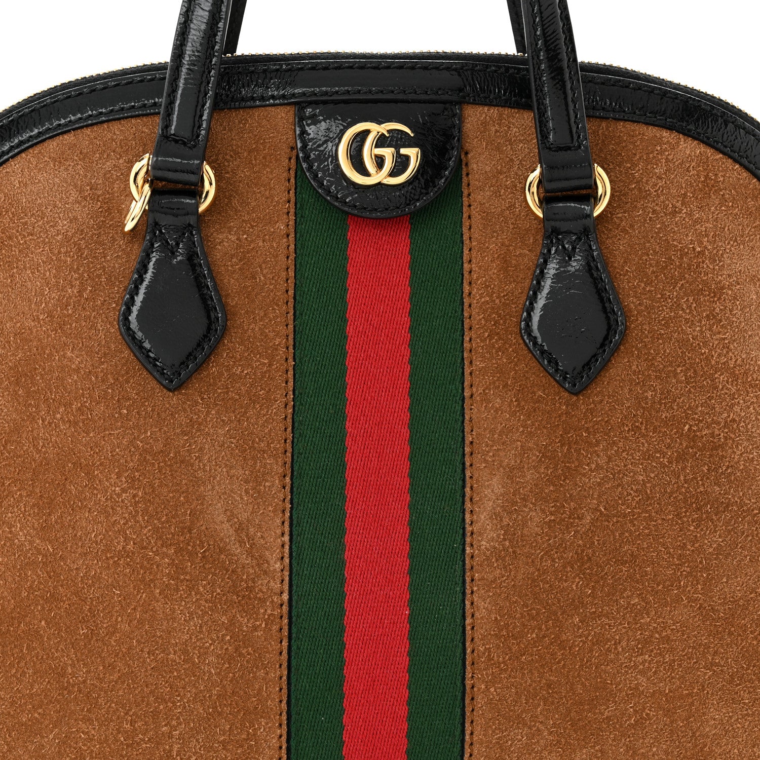 Gucci Suede Patent Web Medium Ophidia Top Handle Dome Bag Nocciola Black 8 of 10