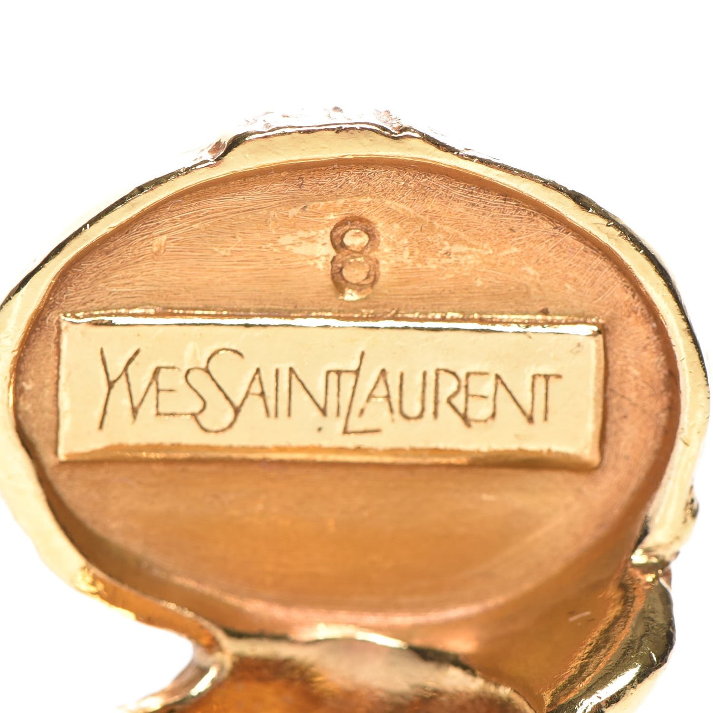 Glass Cabochon Arty Ovale Ring 8 Gold Beige Clair