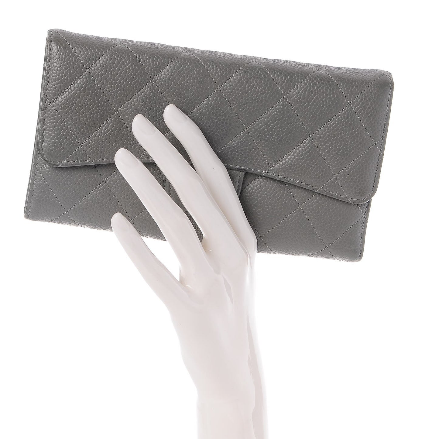 Caviar Quilted Large Flap Wallet Grey