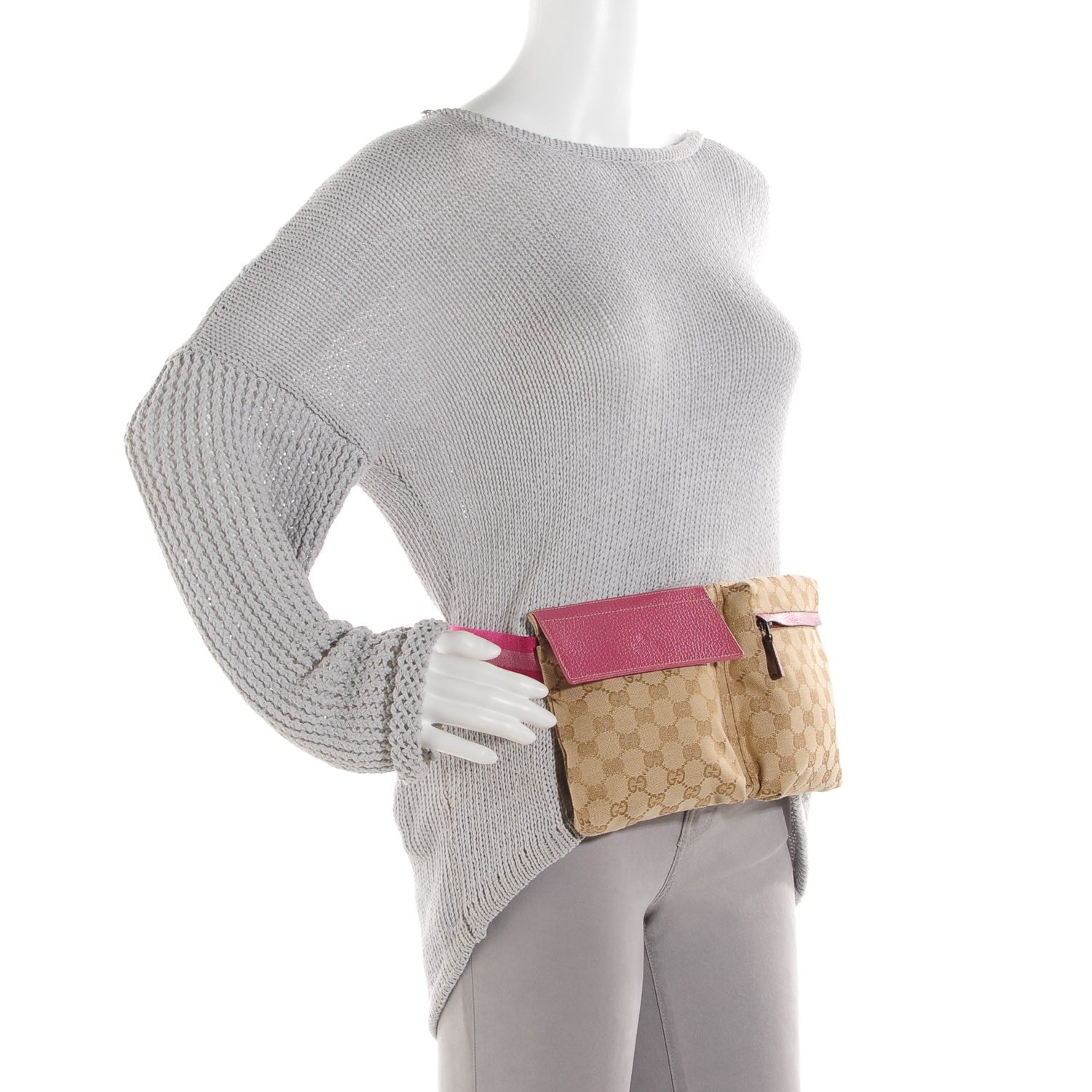 Gucci GG Monogram Web Double Pocket Belt Bag Pink 2 of 8