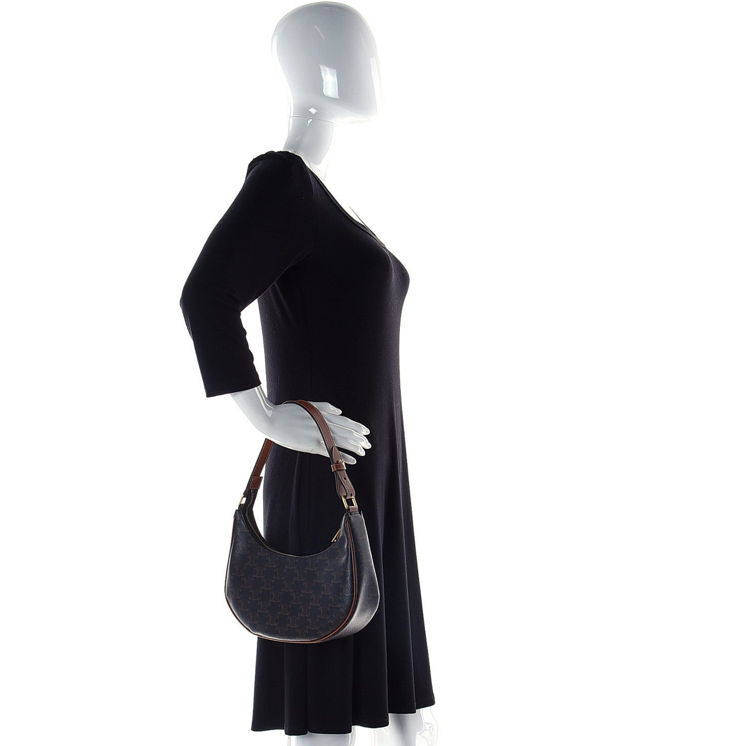 Celine Triomphe Canvas Calfskin Ava Shoulder Bag Tan 2 of 9