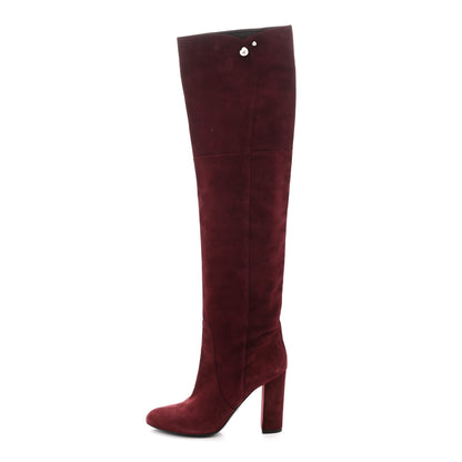 Christian Dior Suede Knee High Boots 39 Burgundy 1 of 9