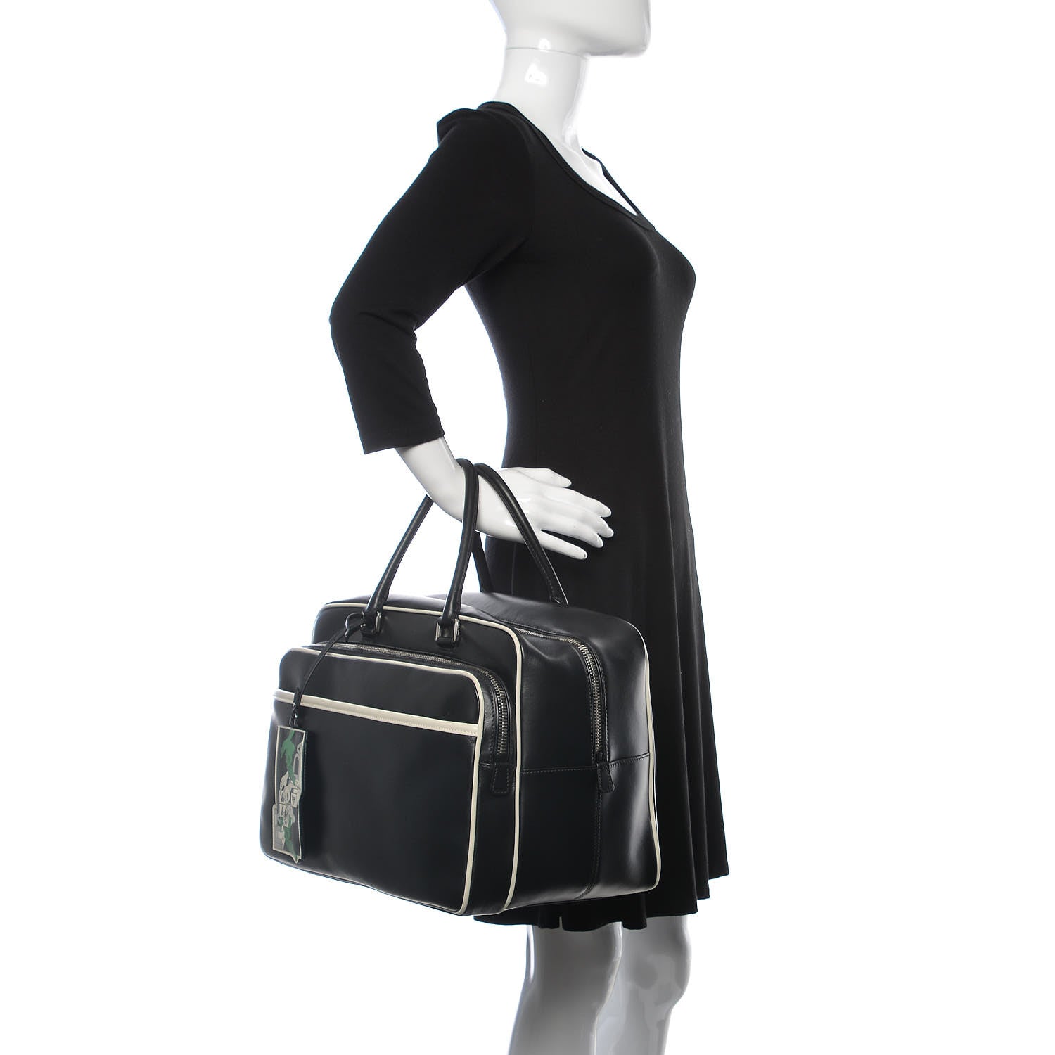 Prada Vitello Bicolor Bowler Black Talco 2 of 10