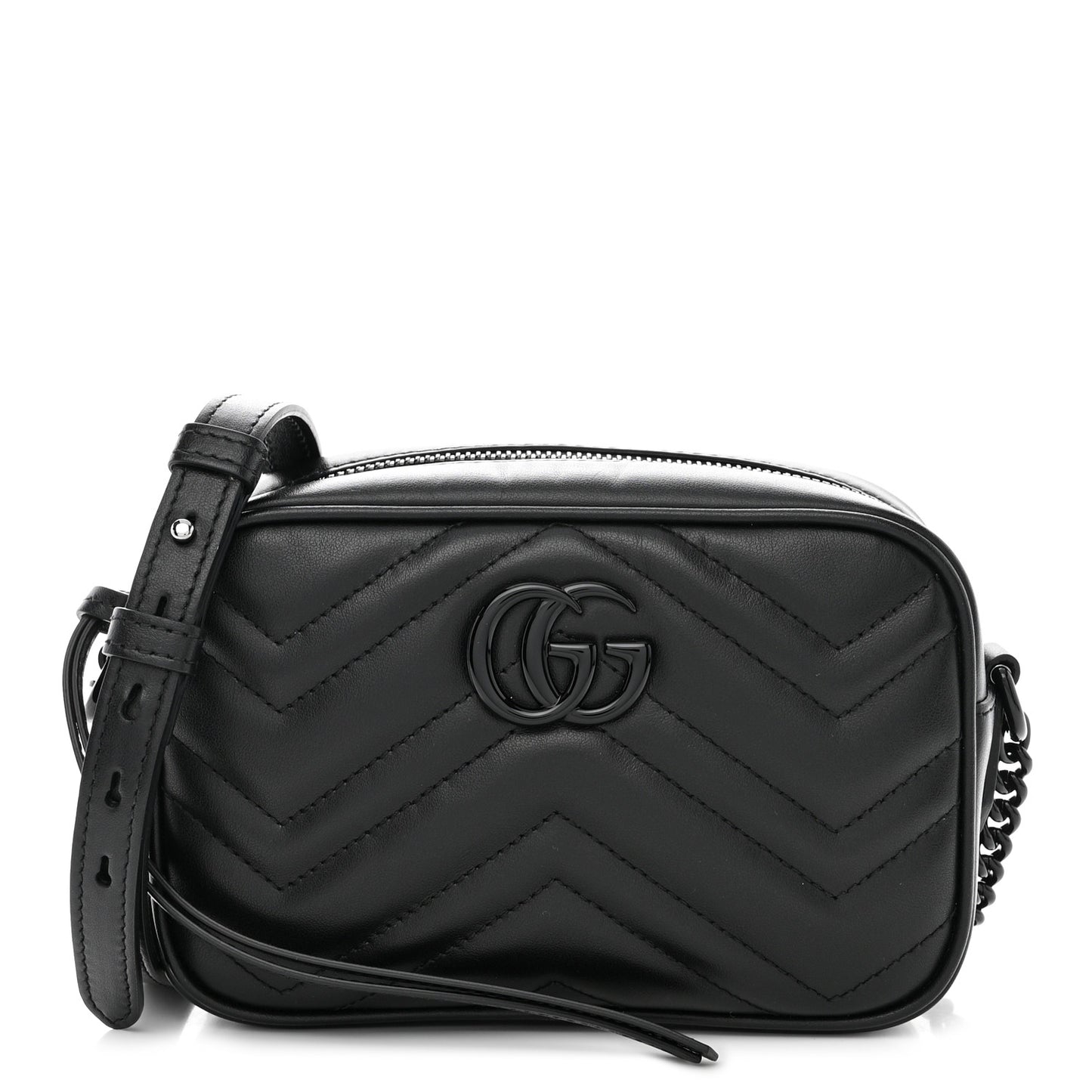 Calfskin Matelasse Monochrome Mini GG Marmont Chain Shoulder Bag Black