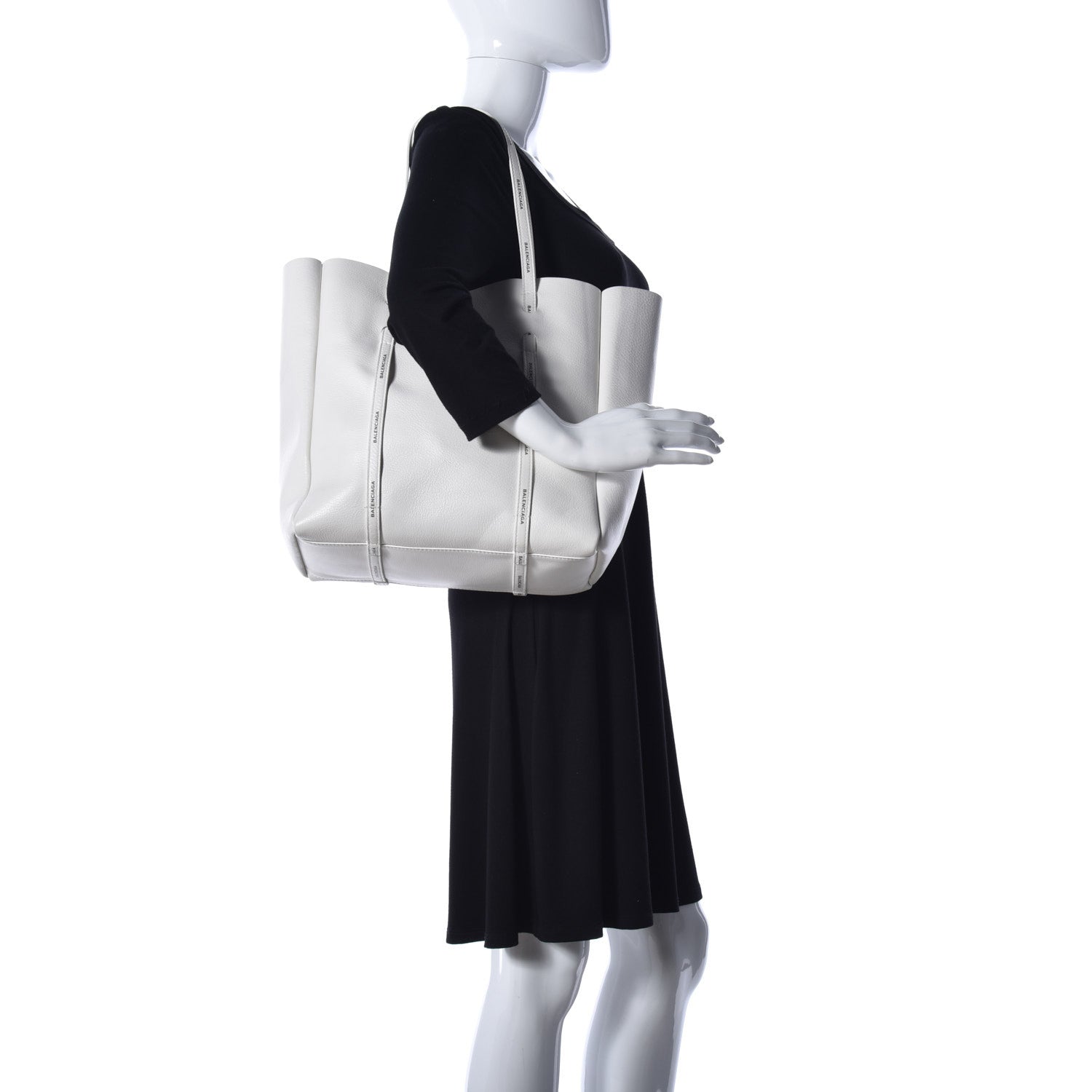 Balenciaga Calfskin Logo Strap Small Everyday Tote White Black 2 of 11
