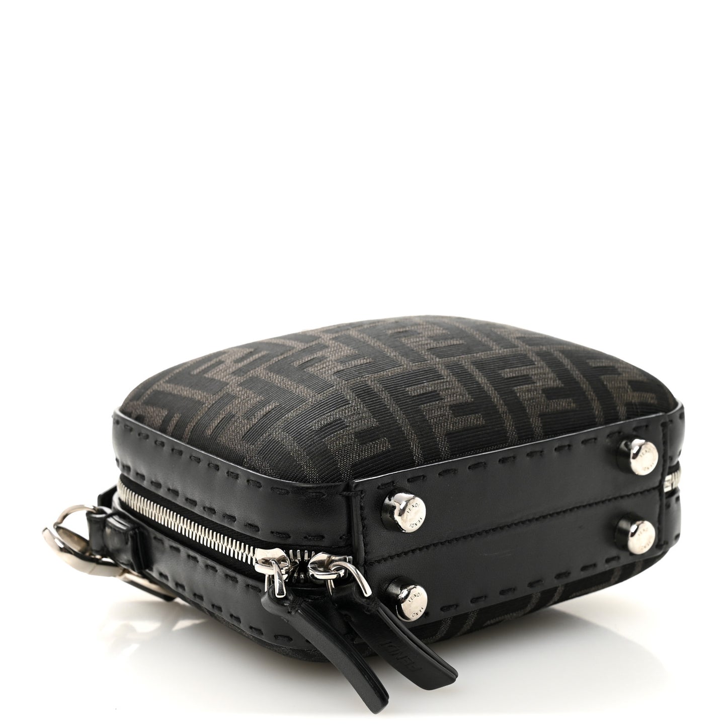 Recycled Fabric Jacquard Vitello Astro FF 1974 Mini Suitcase Bag Asfalto Black