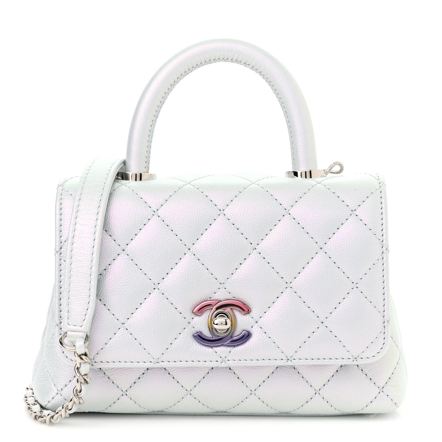 Chanel Iridescent Caviar Quilted Extra Mini Coco Handle Flap Light Blue 1 of 10