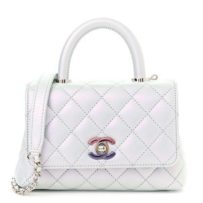 Chanel Iridescent Caviar Quilted Extra Mini Coco Handle Flap Light Blue 1 of 10