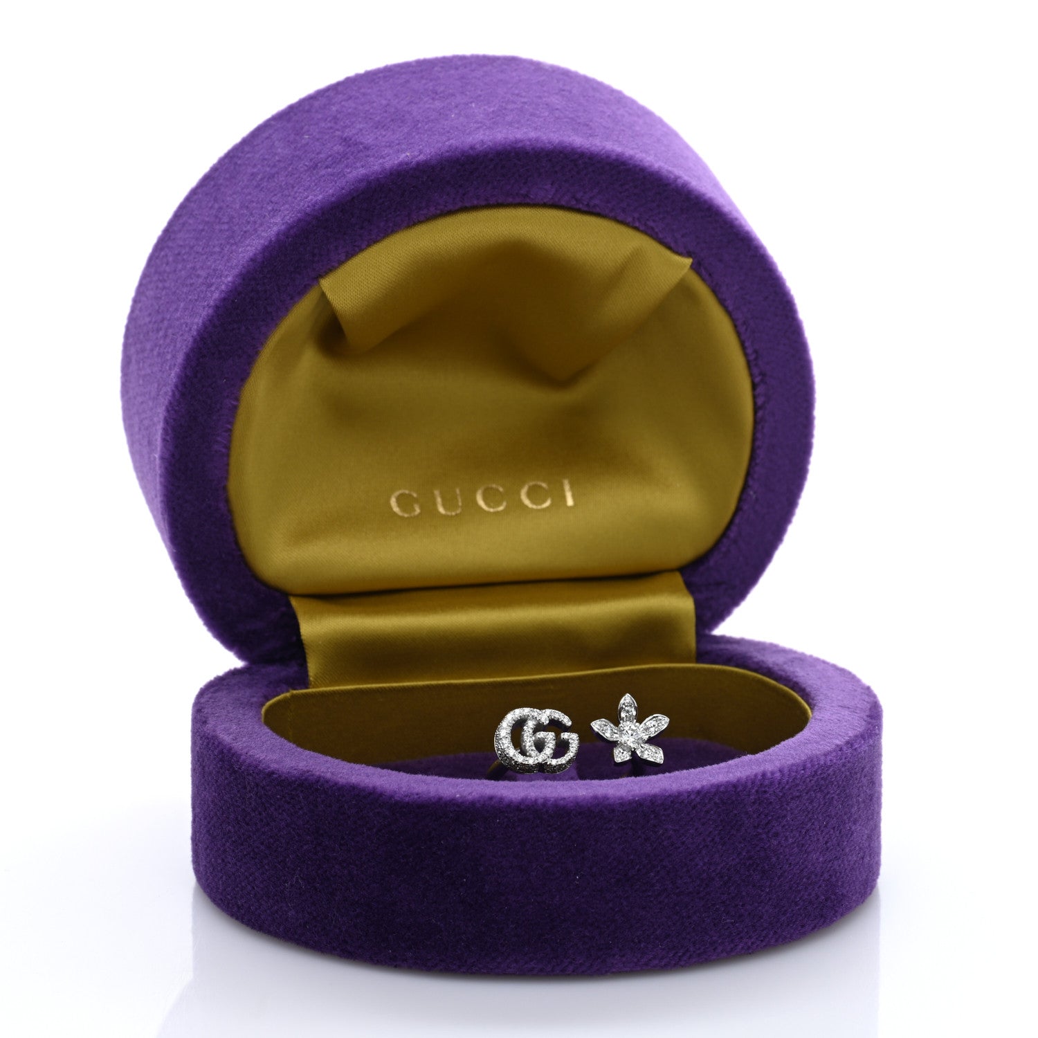 Gucci 18K White Gold Diamond Flora GG Open Ring 54 7 5 of 5