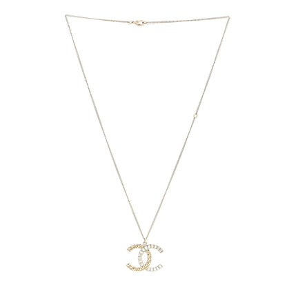 Chanel Baguette Crystal Quilted CC Pendant Necklace Gold 4 of 5