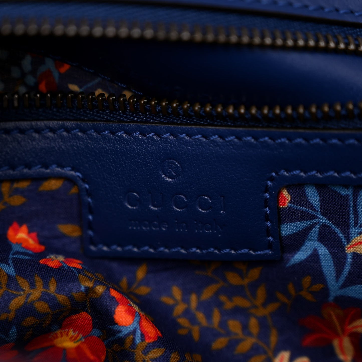 Cotton Calfskin Matelasse Floral Print Small GG Marmont Shoulder Bag Blue Red Deep Ocean Blue