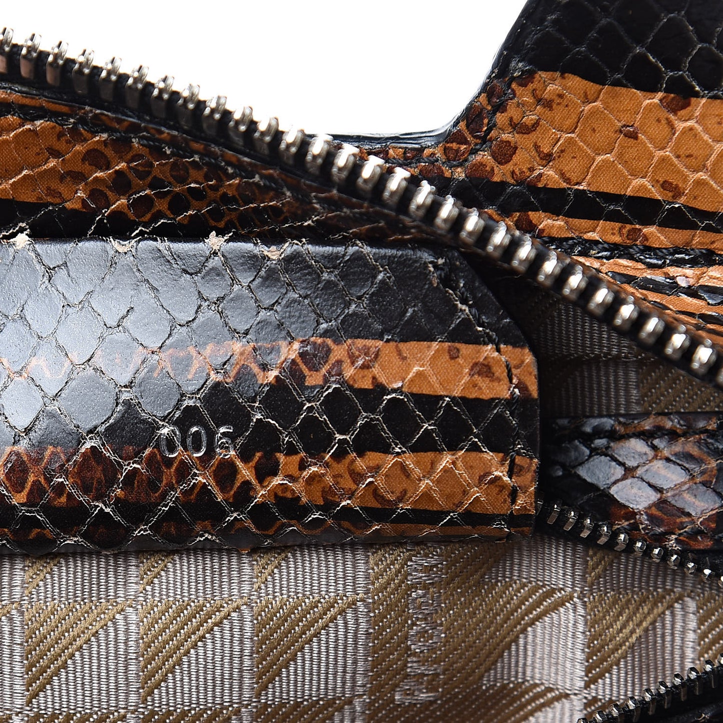 Striped Snake Calfskin Embossed Small PS13 Satchel Orange Black