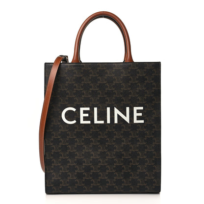 Celine Triomphe Canvas Calfskin Small Vertical Cabas Tan 1 of 8