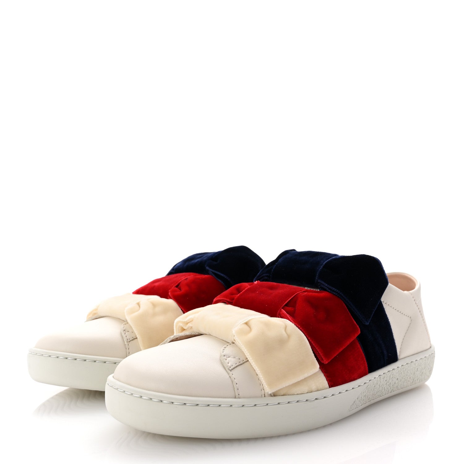 Gucci Calfskin Velvet Womens Bow Ace Sneakers 35.5 White 4 of 11