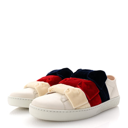 Gucci Calfskin Velvet Womens Bow Ace Sneakers 35.5 White 4 of 11