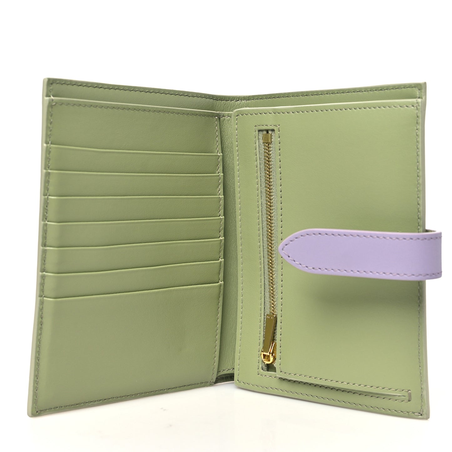 Grained Calfskin Medium Multifunction Strap Wallet Sage Lilas