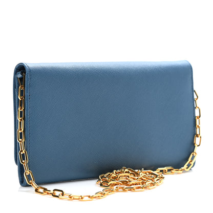 Prada Saffiano Metal Large Chain Wallet Cobalto 3 of 11