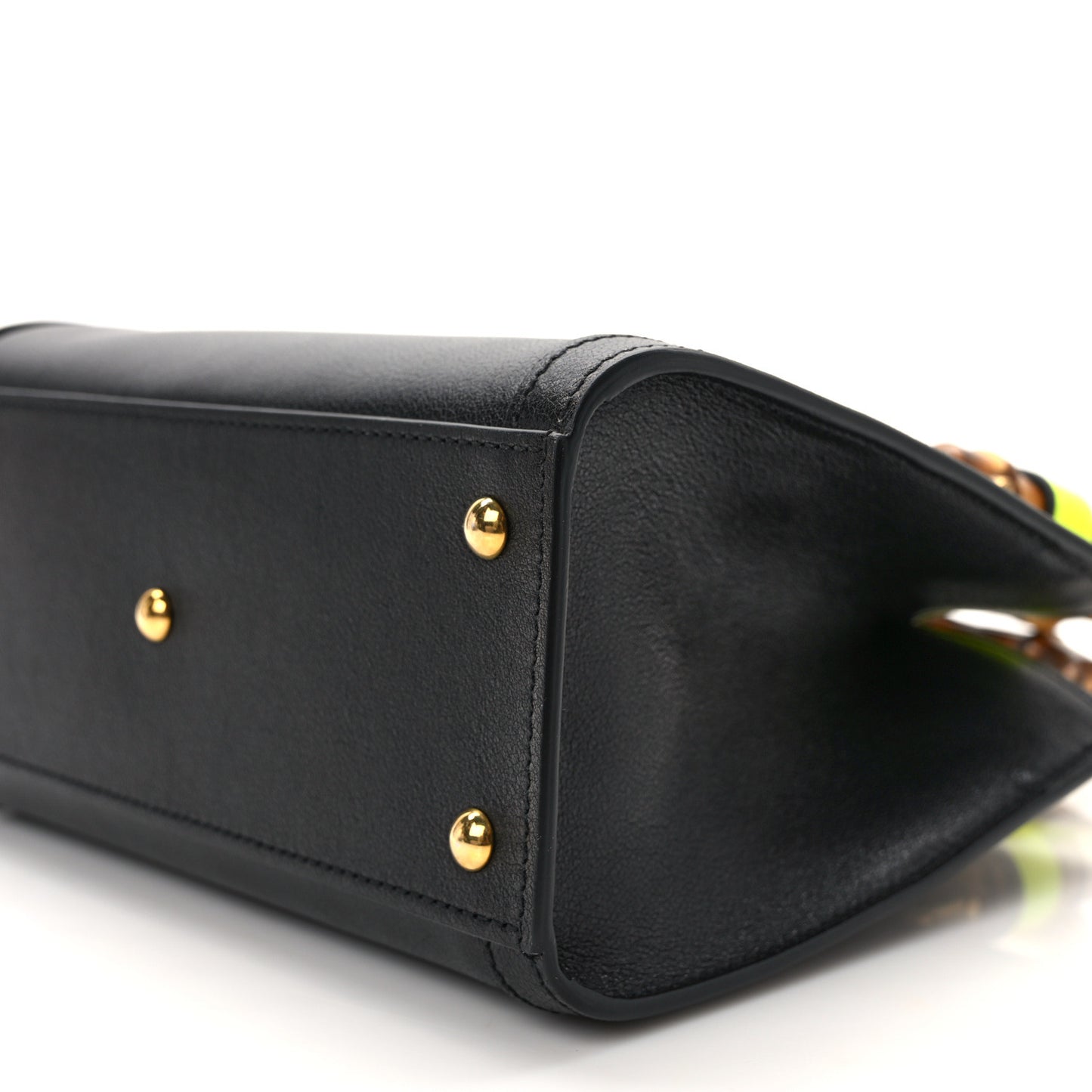 Wonka Grain Calfskin Mini Diana Tote Bag Black Yellow Fluo