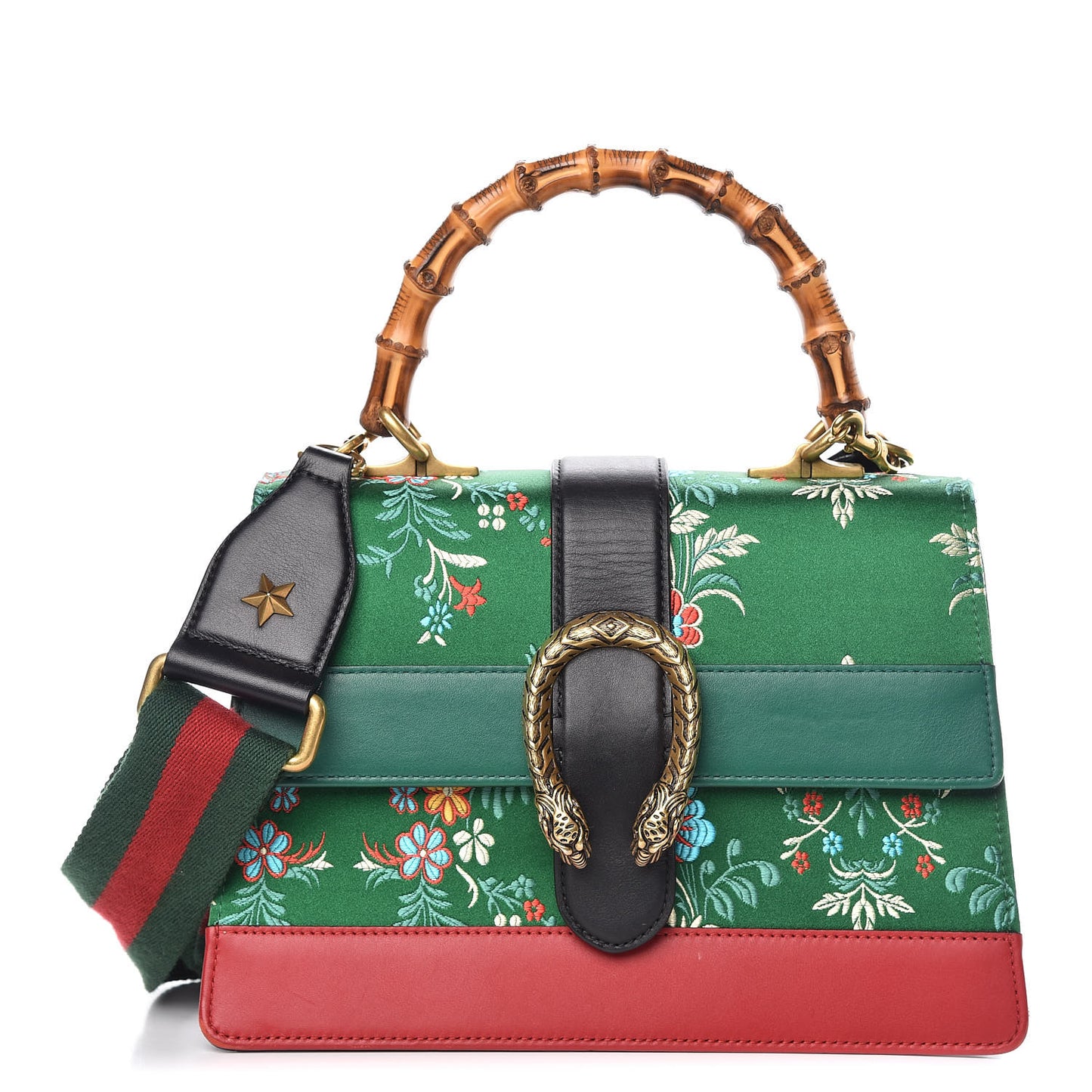 Jacquard Bamboo Web Floral Medium Dionysus Top Handle Bag Green Red