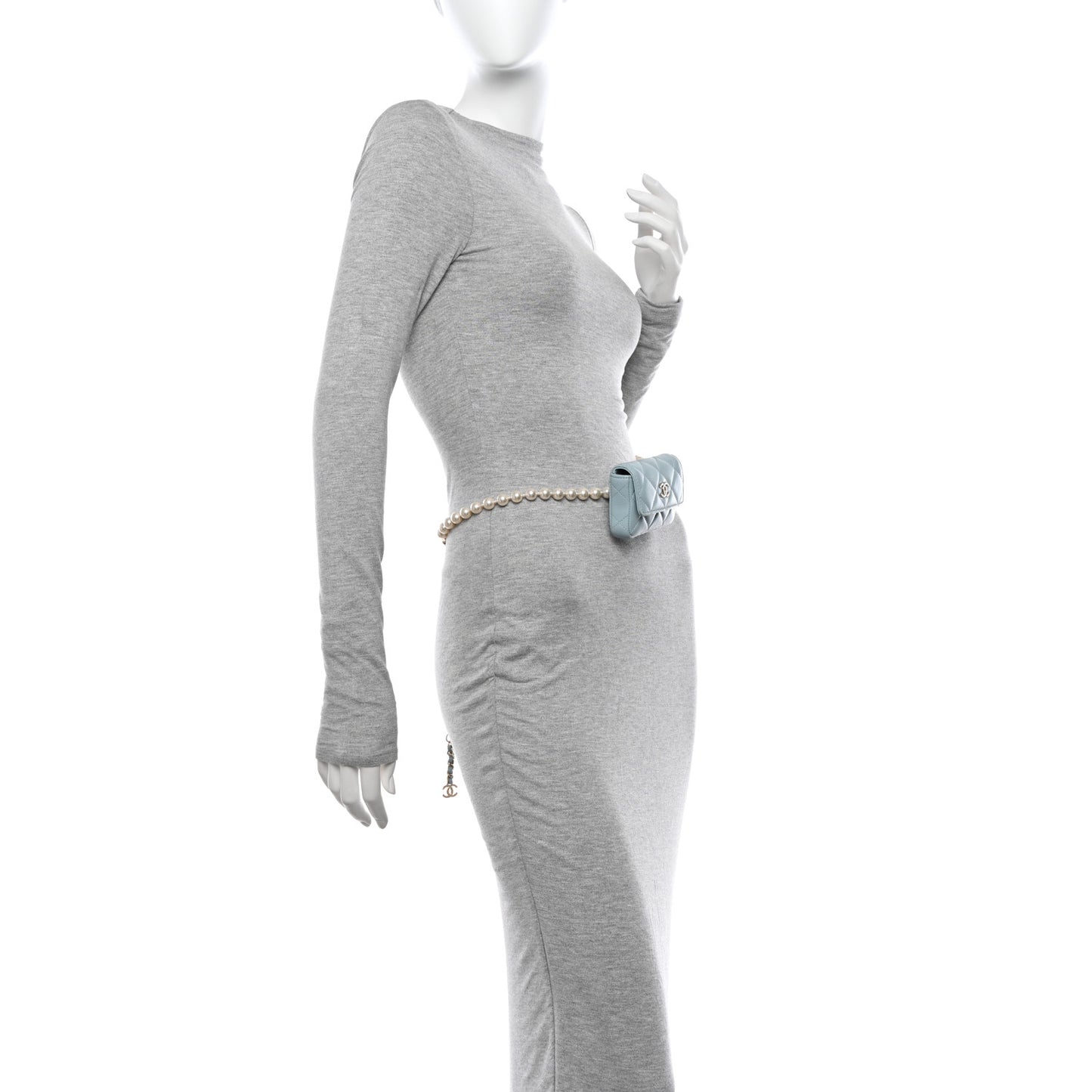 Lambskin Quilted Pearl Chain Belt Bag Light Blue