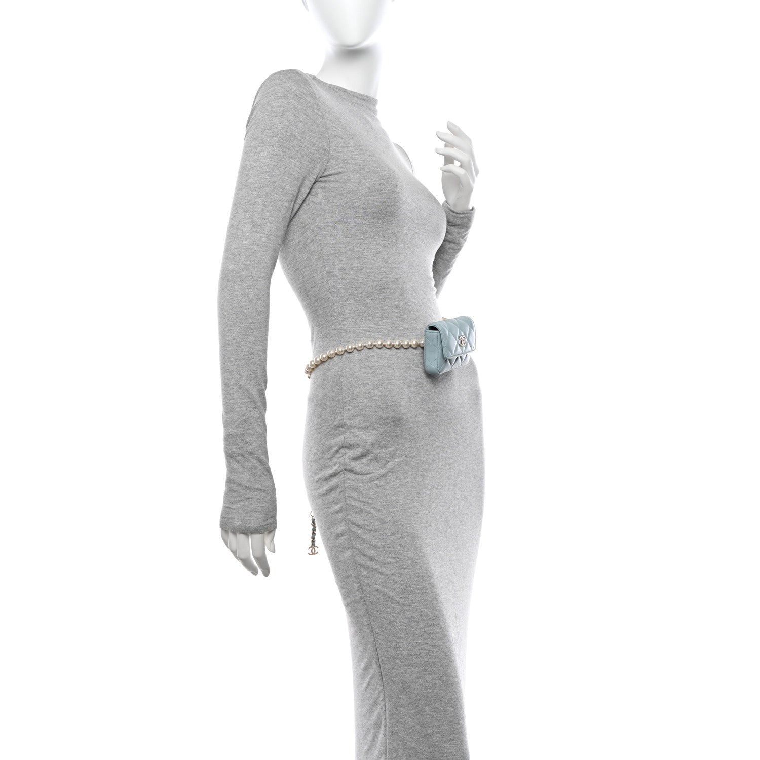 Chanel Lambskin Quilted Pearl Chain Belt Bag Light Blue 2 of 11