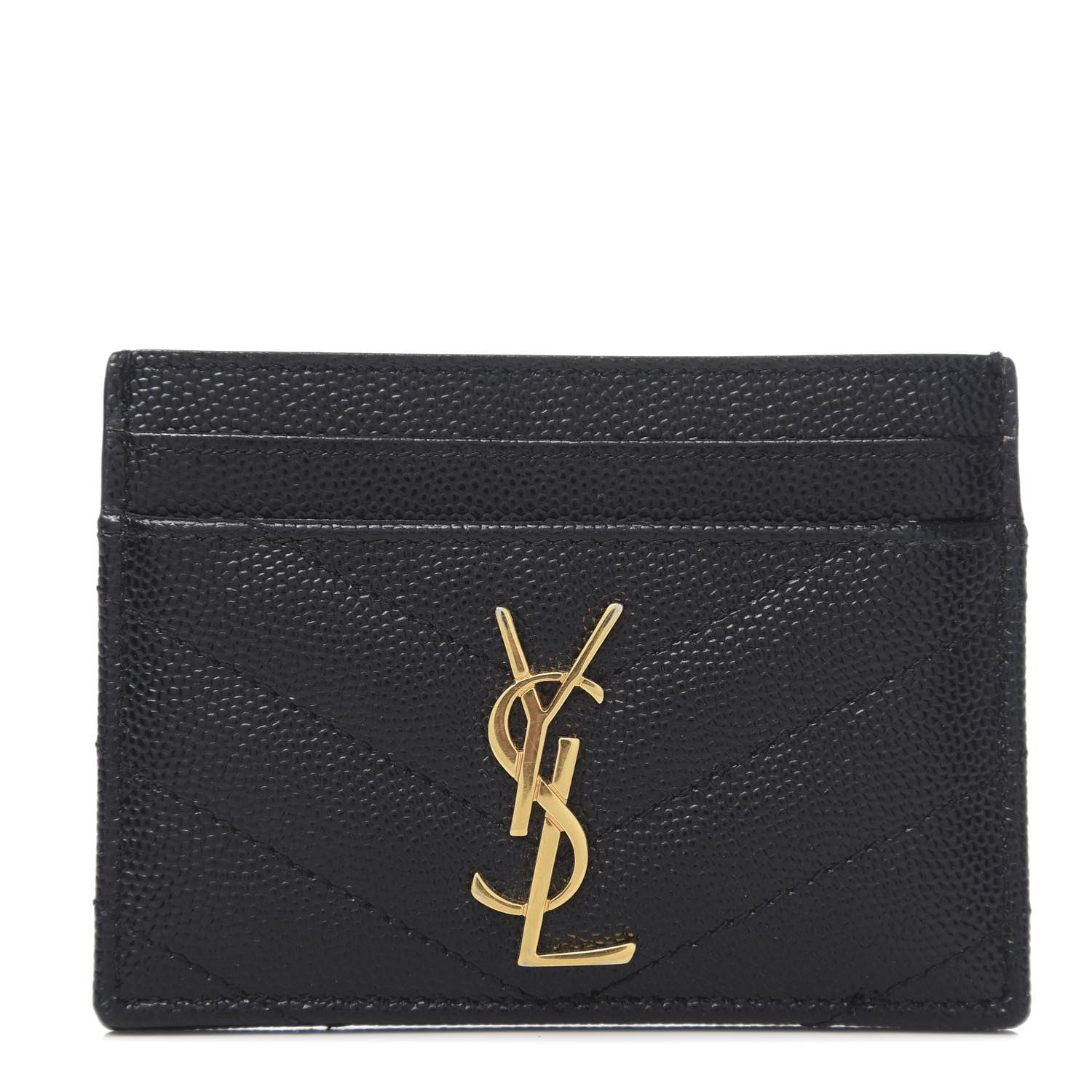 Saint Laurent Grain De Poudre Matelasse Chevron Monogram Credit Card Case Black 1 of 10
