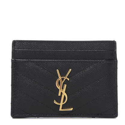 Saint Laurent Grain De Poudre Matelasse Chevron Monogram Credit Card Case Black 1 of 10