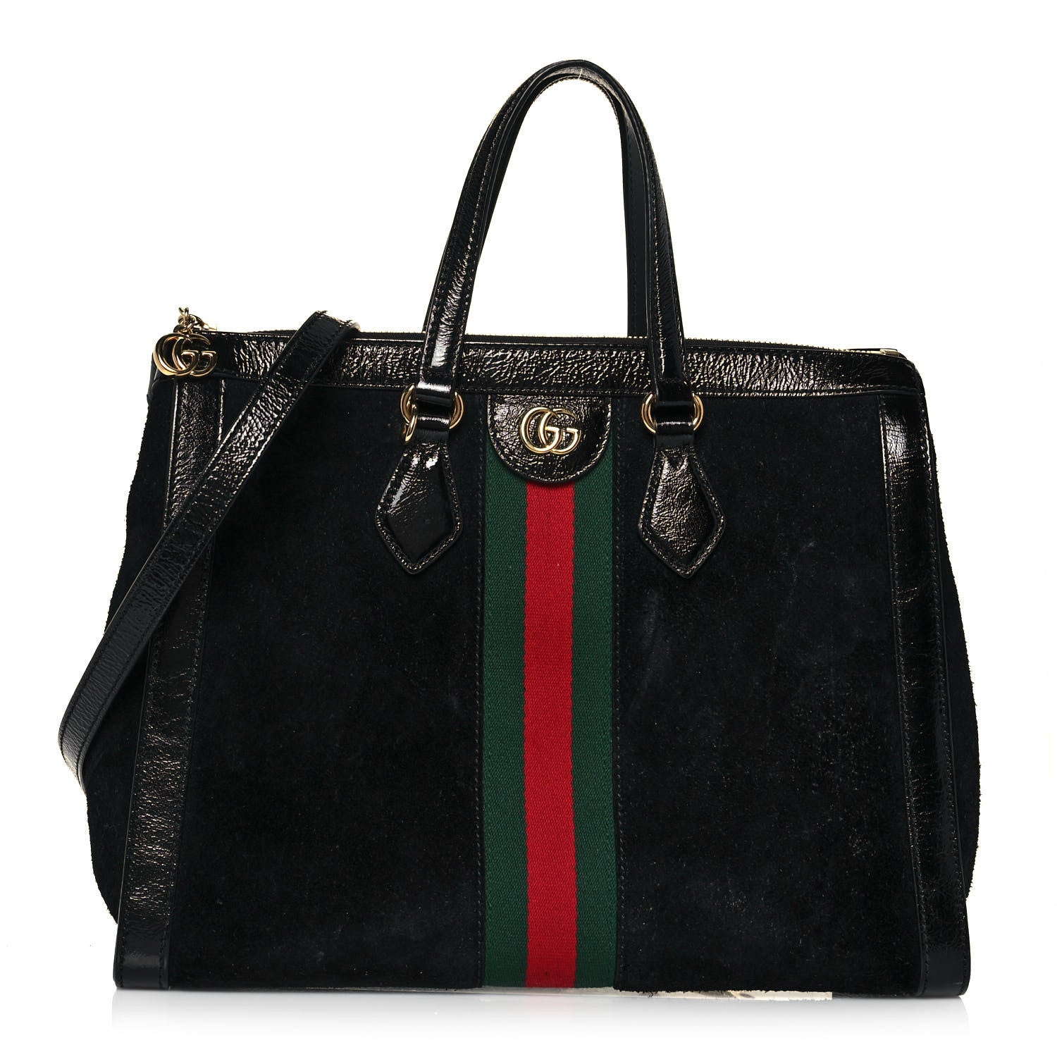 Gucci Suede Patent GG Web Medium Ophidia Tote Bag Black 1 of 13